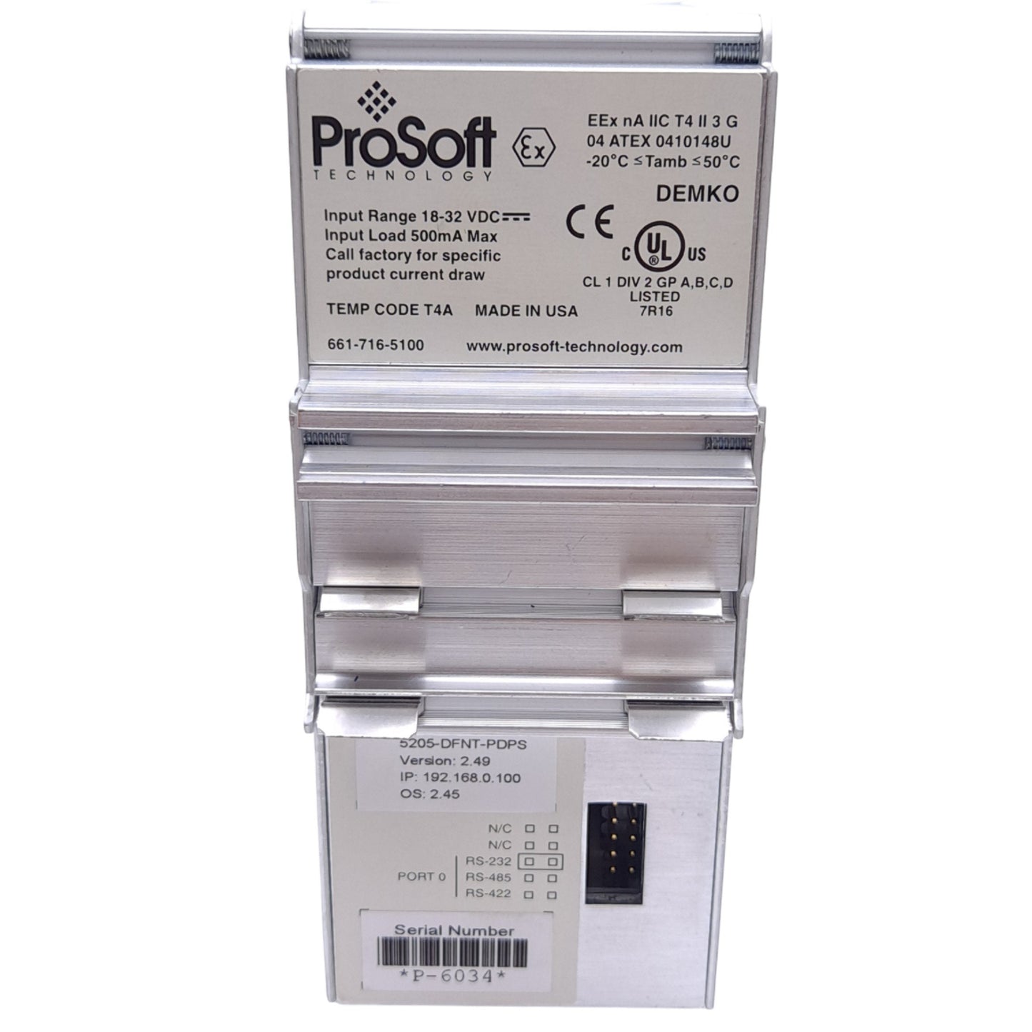 Used ProSoft 5205-DFNT-PDPS ProLinx EtherNet/IP to PROFIBUS DP Slave Gateway, 24VDC