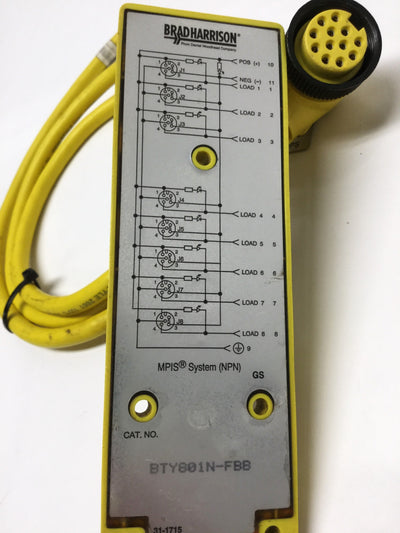 Used Brad Harrison BTY801N-FBB Junction Splitter Box 8-Port, M12 5-Pole, 4-Wire, NPN