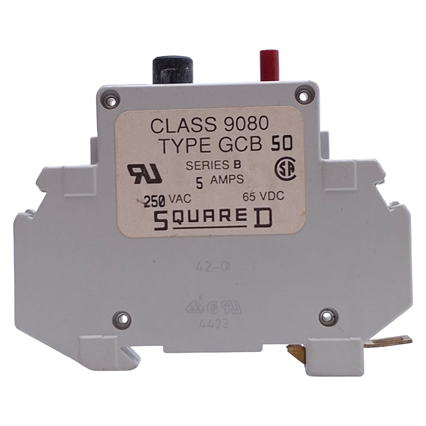 Used Lot of 2 Square D 9080GCB50 Circuit Breaker, 5A 250VAC/65VDC, 1-Pole, DIN Rail