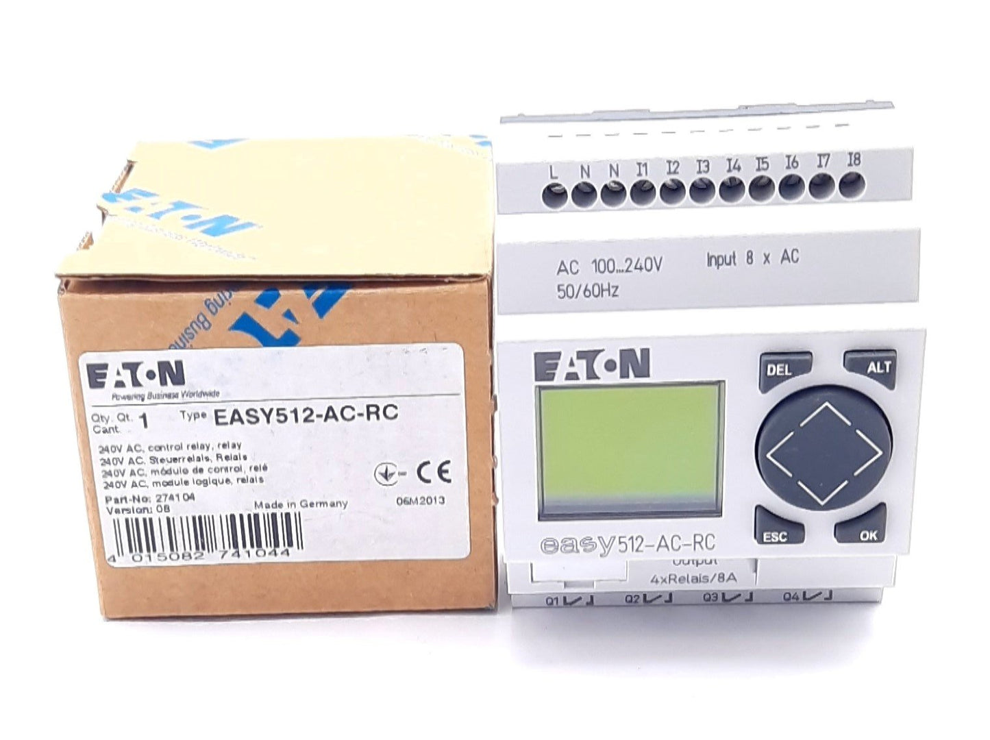 New Moeller EASY512-AC-RC Programmable Relay, 100-240VAC, 8x Inputs, 4x Outputs, DIN