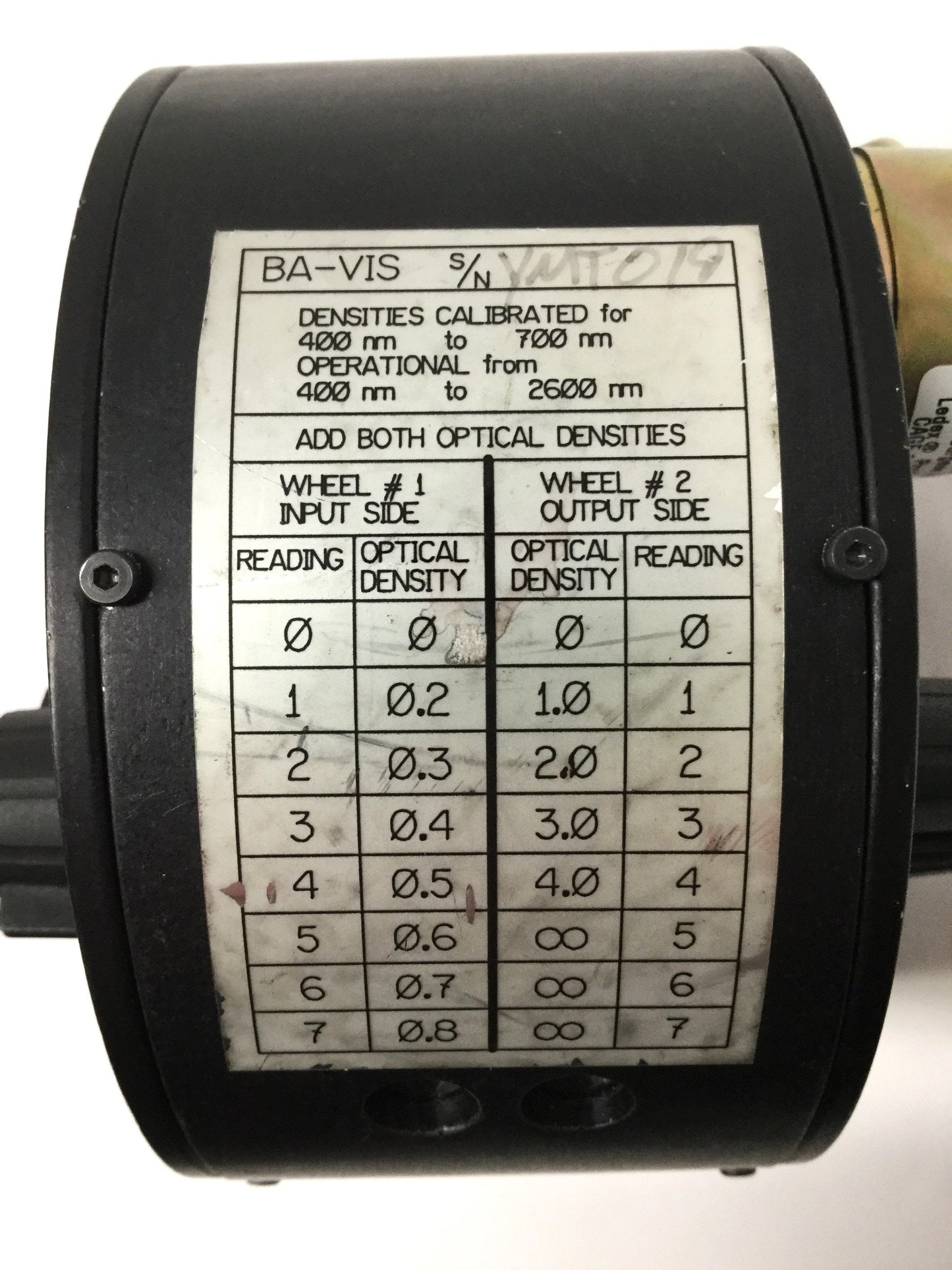Used Spiricon BA-VIS Laser Beam Attenuator, Visible Light, 400nm to 700nm