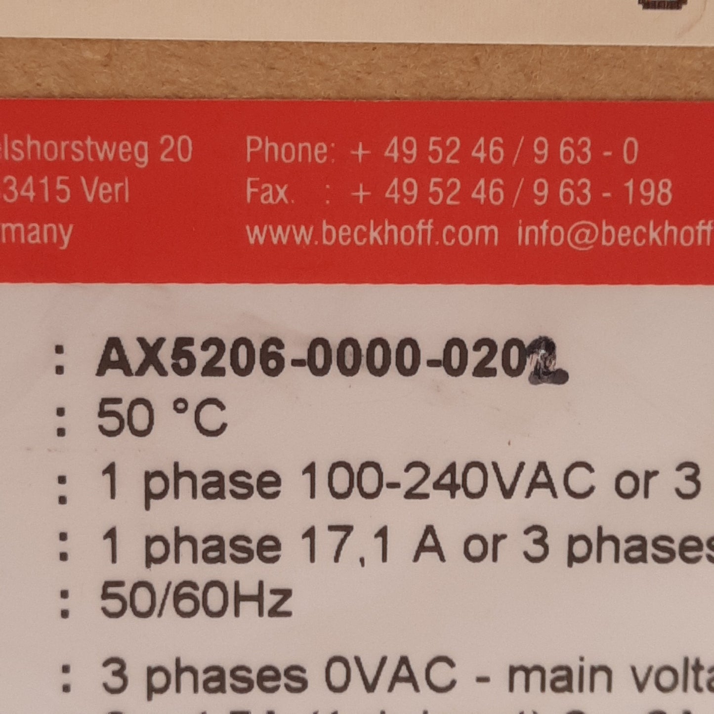 New Beckhoff AX5206-0000-0202 Digital Compact Servo Drive, 2-Channel, 3PH 100-480VAC