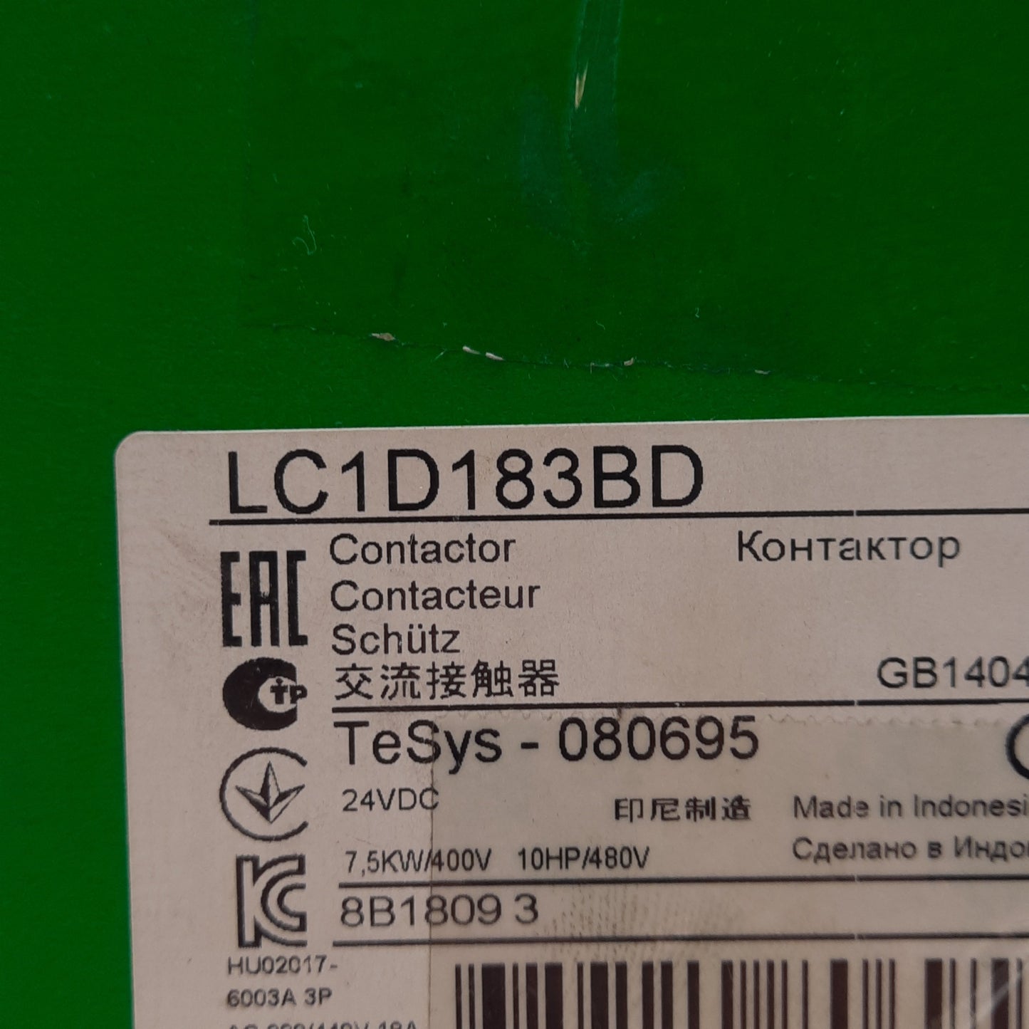 New Schneider Electric LC1D183BD Non-Reversing Contactor, 3-Phase 600VAC, 24VDC Coil