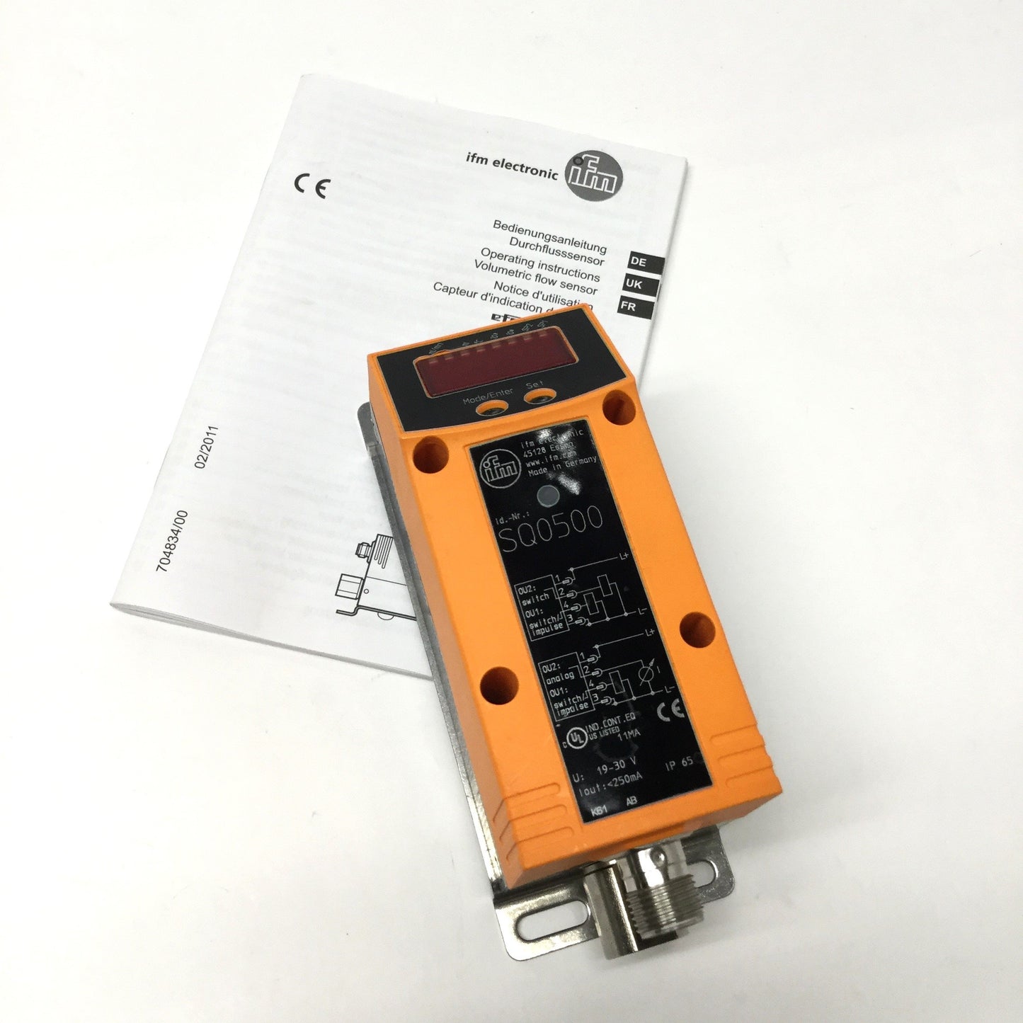 Used IFM SQ0500 Water Flow Meter Monitor, 10bar, 1-200mL/min, 19-30VDC, PNP, 4-20mA