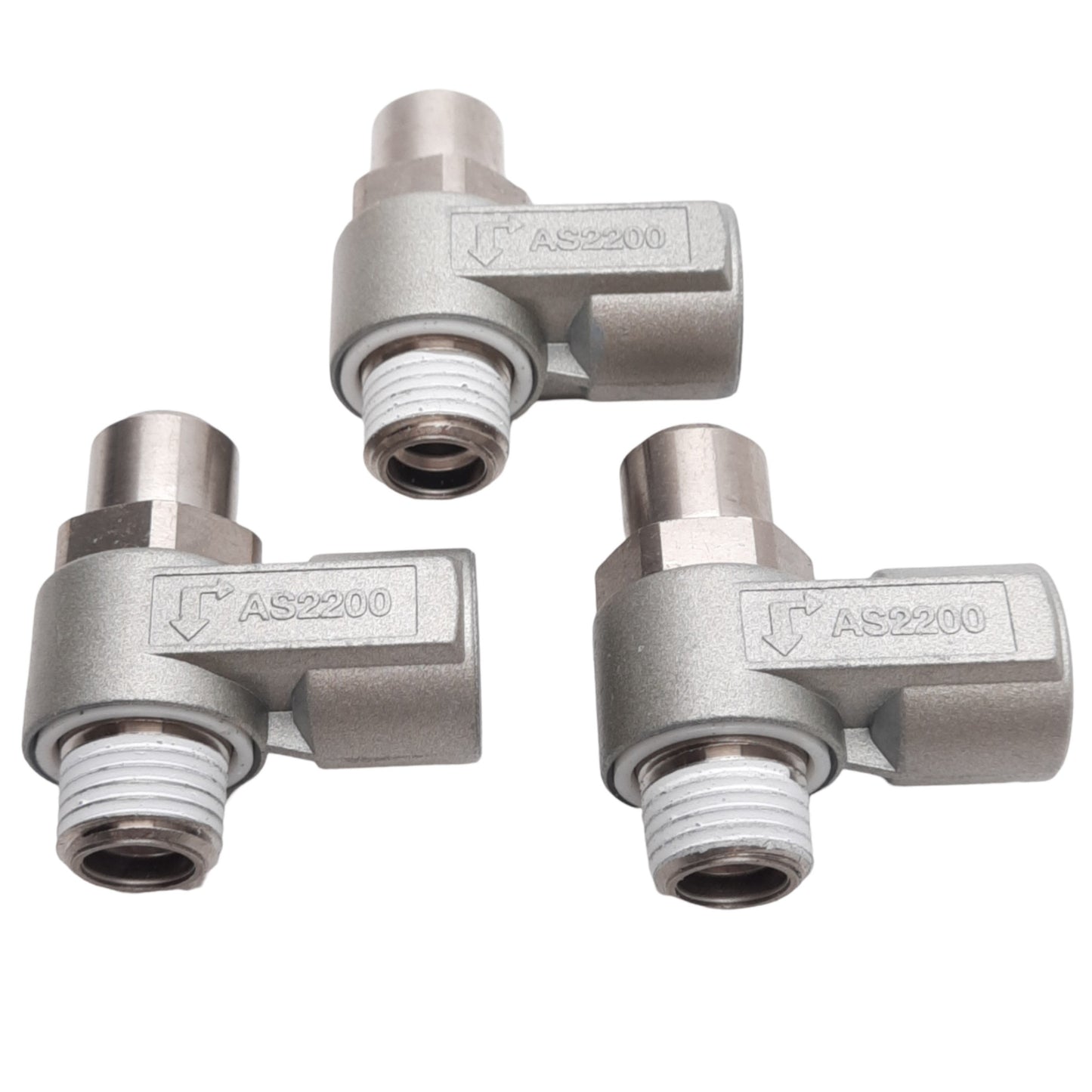 New Lot of 3 SMC AS2200-F02-SD Speed Controller Elbow Fitting, 0.1-1.0MPa, G1/4