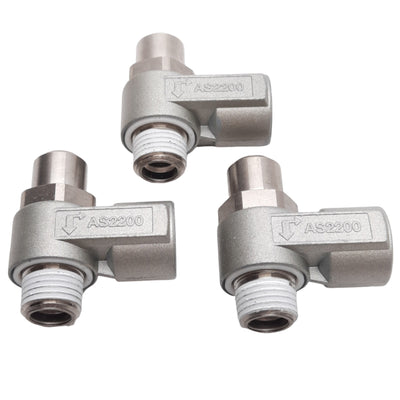 New Lot of 3 SMC AS2200-F02-SD Speed Controller Elbow Fitting, 0.1-1.0MPa, G1/4
