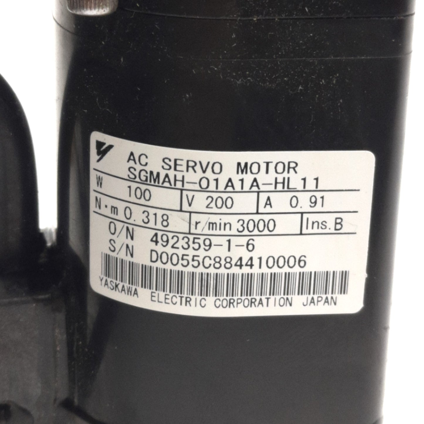 Used Yaskawa SGMAH-01A1A-HL11 Servo Motor, 200VAC 0.91A, 0.31Nm, 3000RPM, 100W