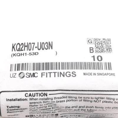 New Lot of 10 SMC KQ2H07-U03N Fitting, -100kPa~1.0MPa, ø1/4in One-Touch, 3/8in UNI