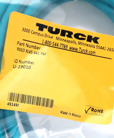 New Turck RSSD RJ45 441-7M Industrial Ethernet Cable M12 Eurofast RJ45 7 Meters