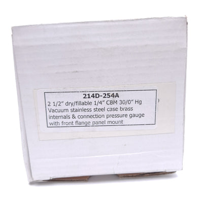 New PIC 214D-254A Pressure Gauge, ø2-1/2in Dial, 1/4in NPT, -30 to 0" Hg Range