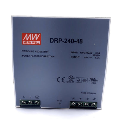 New Mean Well DRP-240-48 Power Supply, 48VDC 5A Output 100-240VAC 3.5A Input