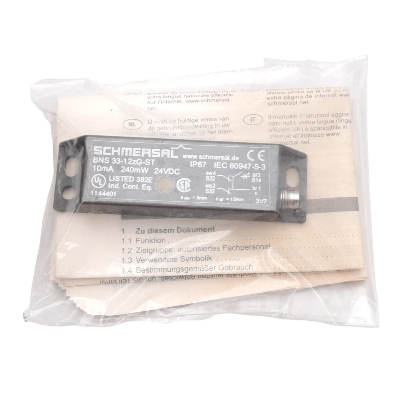 New Schmersal BNS 33-12zG-ST Coded Magnet Sensor, 1NO + 2NC, M8 4-Pin Male, 24VDC