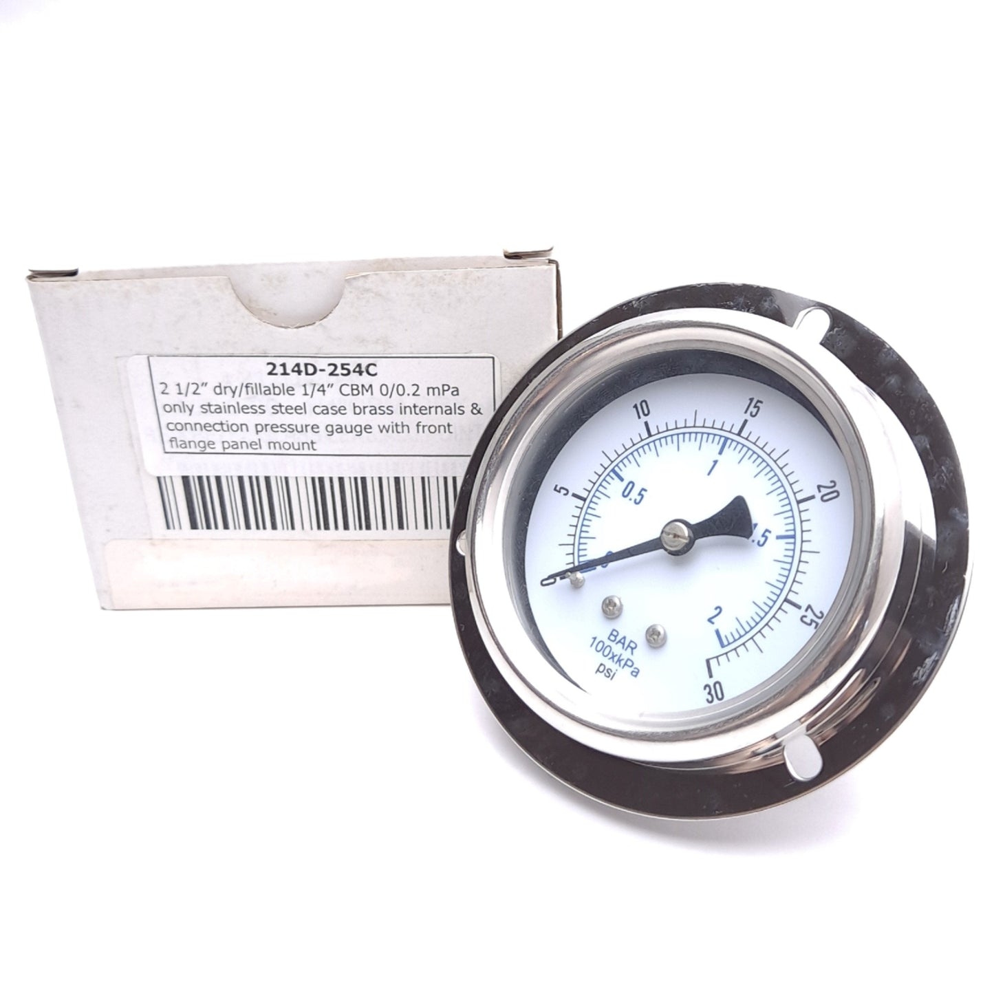 New PIC 214D-254C Pressure Gauge, ø2-1/2in Dial, 1/4in NPT, 0-30psi Range