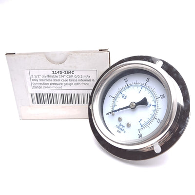 New PIC 214D-254C Pressure Gauge, ø2-1/2in Dial, 1/4in NPT, 0-30psi Range