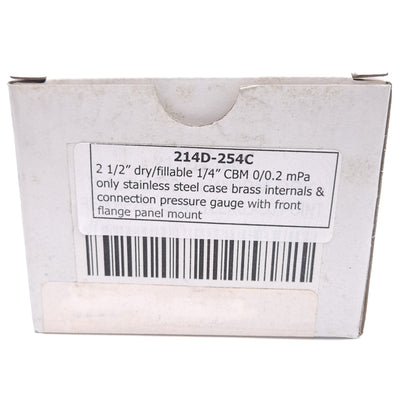 New PIC 214D-254C Pressure Gauge, ø2-1/2in Dial, 1/4in NPT, 0-30psi Range