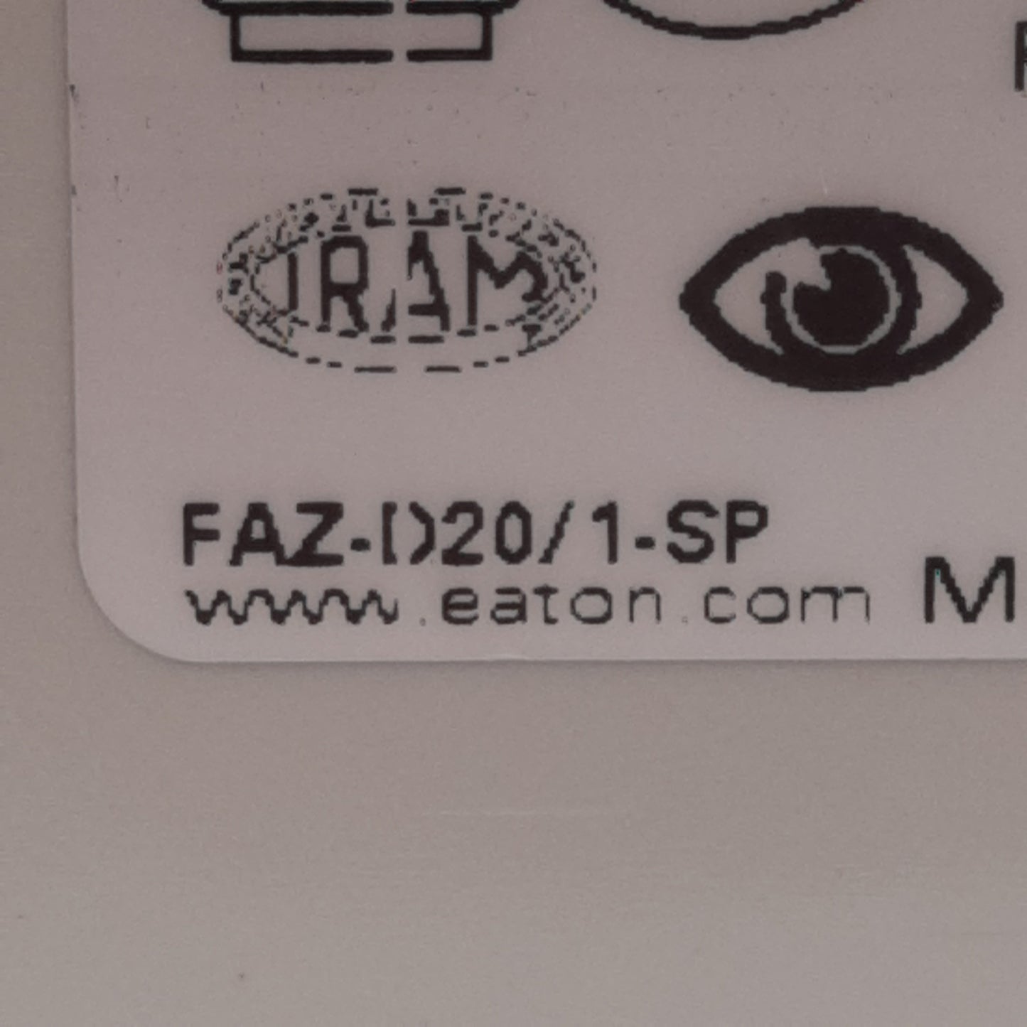 New – Open box Eaton FAZ-D20/1-SP Circuit Breaker, 1-Pole, D-Curve, 20A 277VAC/48VDC, DIN Rail