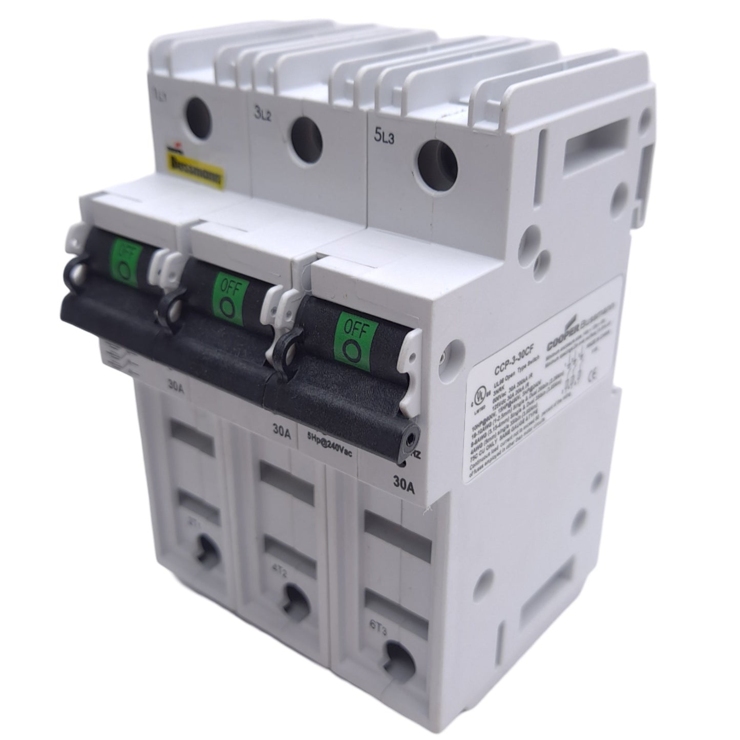 New – Open box Eaton Bussmann CCP-3-30CF Fusible Disconnect Switch, 600VAC/125VDC, 30A, 3-Pole