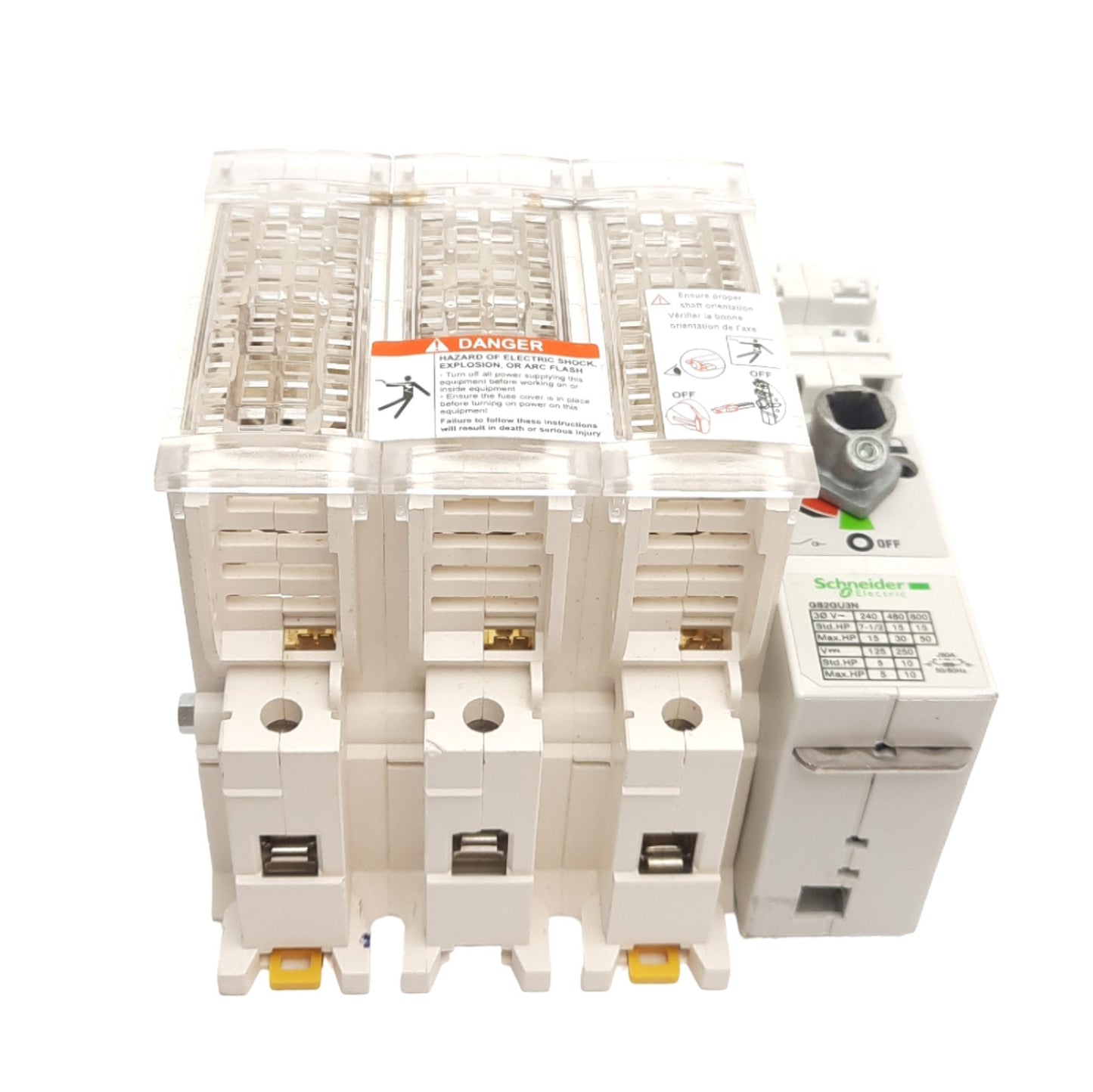 Used Schneider Electric GS2GU3N Disconnect Switch, 3-Pole 30A 600VAC/250VDC, DIN Rail
