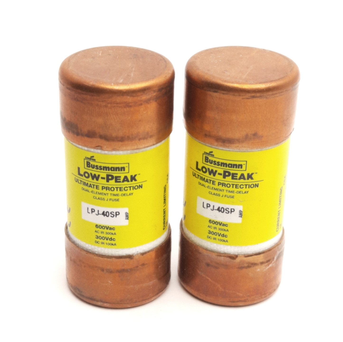 Used Lot of 2 Bussmann LPJ-40SP Time Delay Fuse, Rating: 40A 600VAC 300VDC, Class J