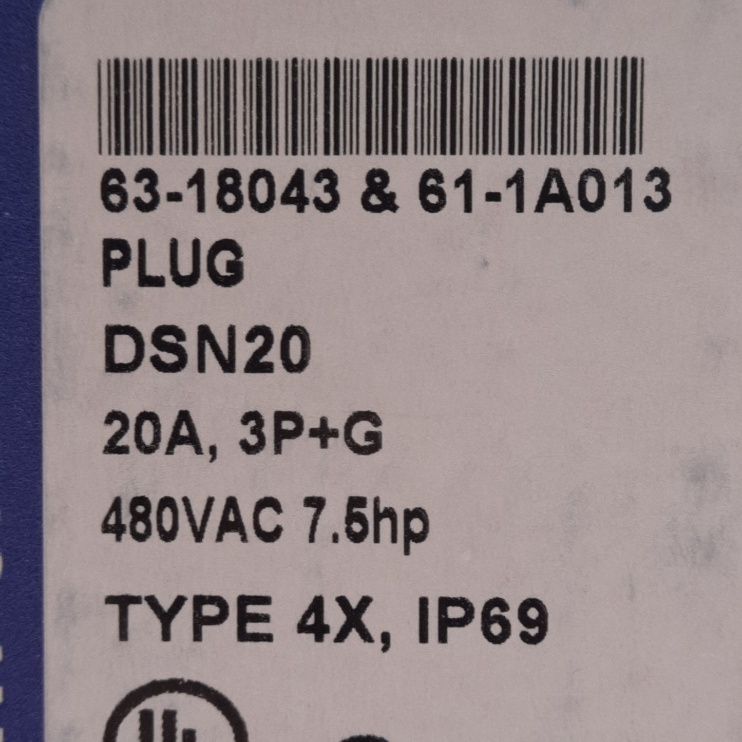 New Meltric 63-18043 & 61-1A013 DSN20 Inlet Connector, 3P+G, 20A 480VAC, NEMA 4X