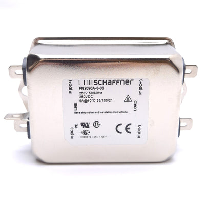 New – Open box Schaffner FN2090A-6-06 EMI Filter, 2-Stage, 1-Phase, 250VAC/DC, 6A, Faston