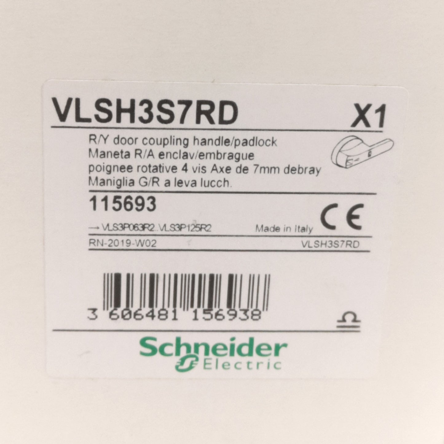 New Schneider Electric VLSH3S7RD Pistol Grip Disconnect Handle ø70mm, 7mm Shaft