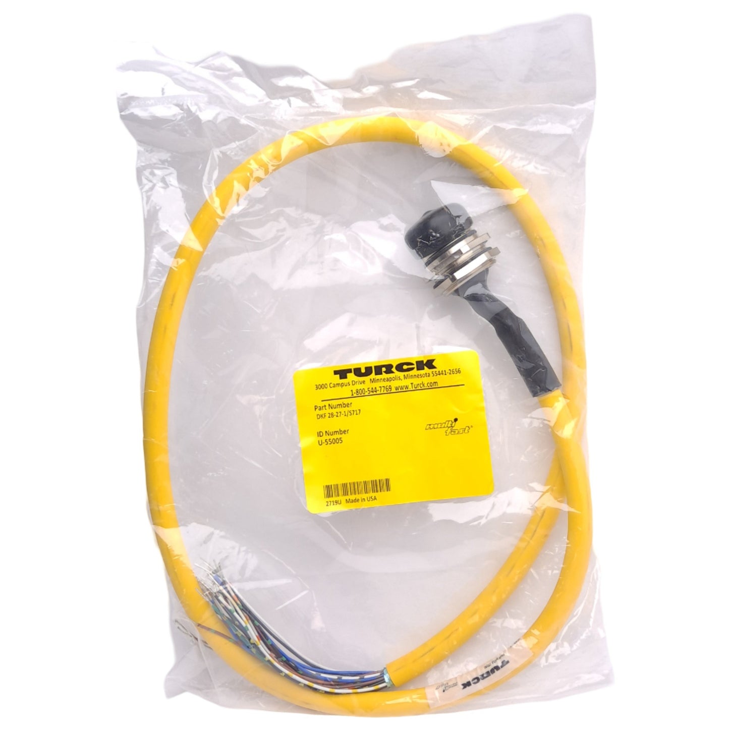 New Turck DKF 28-27-1/S717 U-55005 Receptacle, M27 28-Pin Female to Flying Leads, 1m