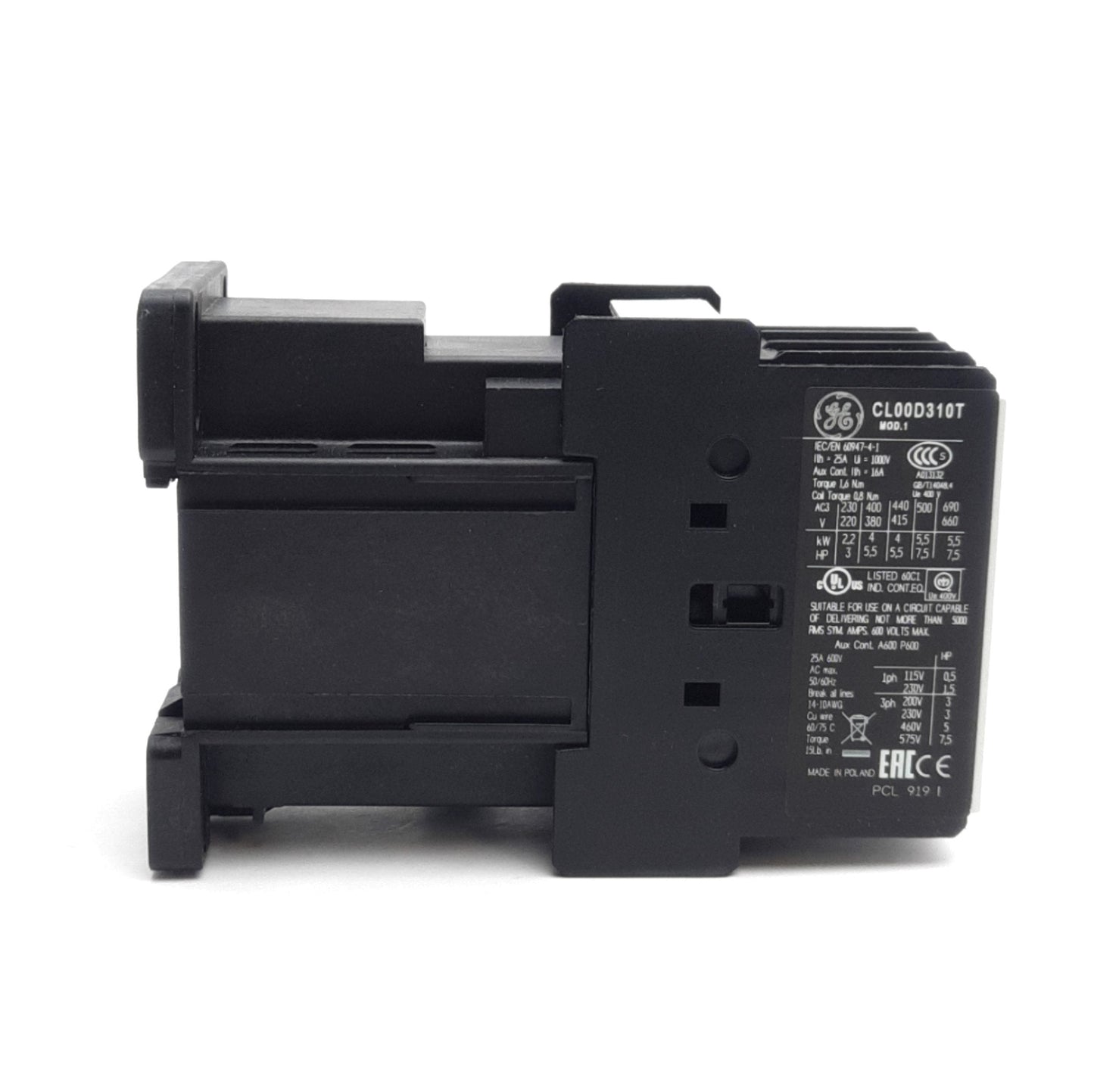 New General Electric CL00D310TD Contactor, 3-Pole + NO Aux, 25A Contact, 24VDC Coil