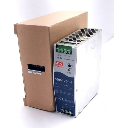New Mean Well SDR-120-24 Power Supplies Single Phase 88-264VAC 124-370VDC, 24VDC, 5A