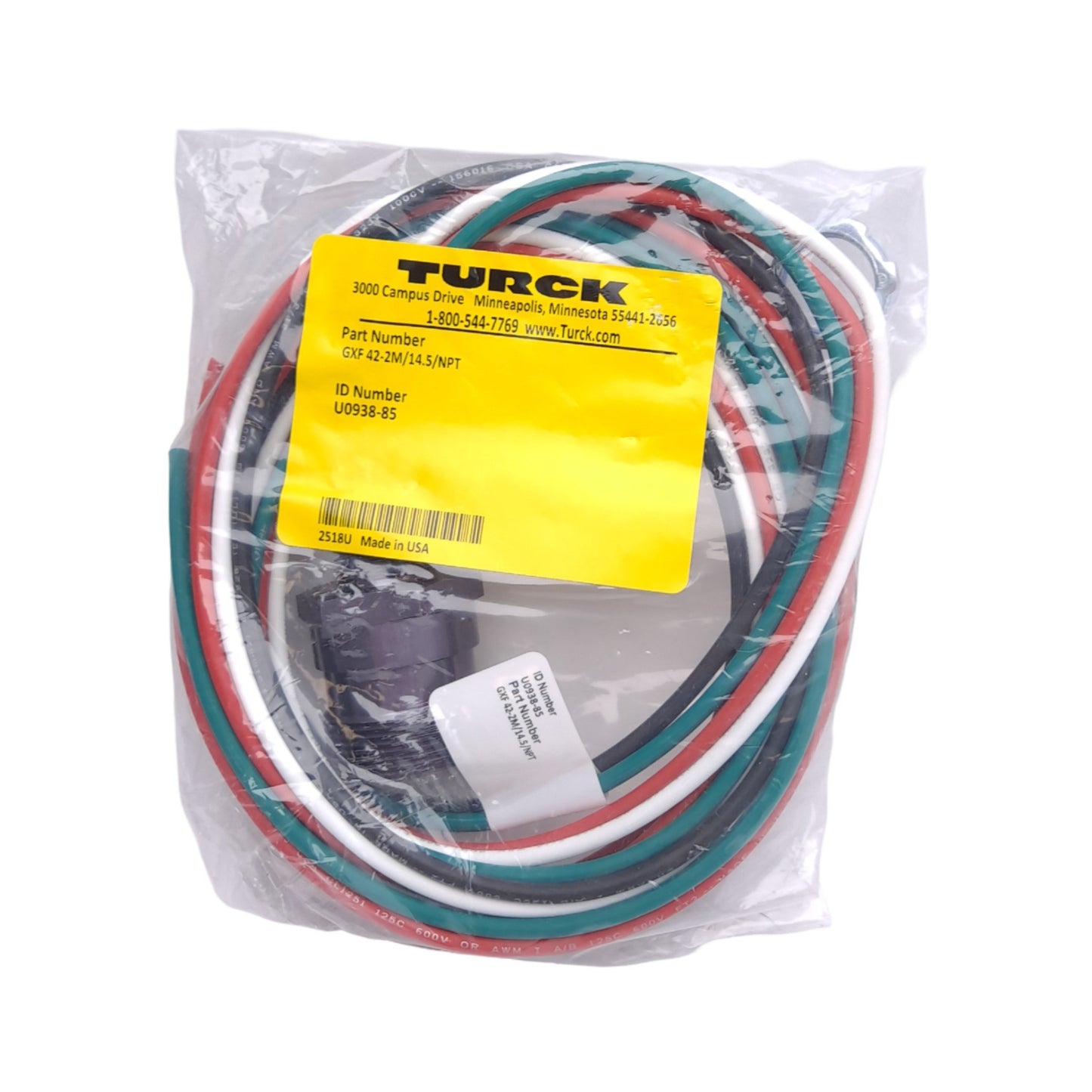 New Turck GXF 42-2M/14.5/NPT U0938-85 Receptacle, 1-3/8"-16 UNF 4-Pin Female, 2m