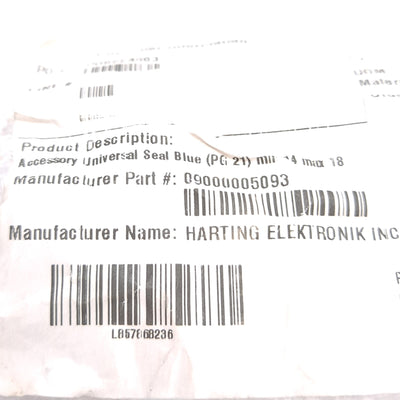 New – Open box Harting 09000005093 Cable Gland, PG21 Thread, 14-18mm Clamping Range