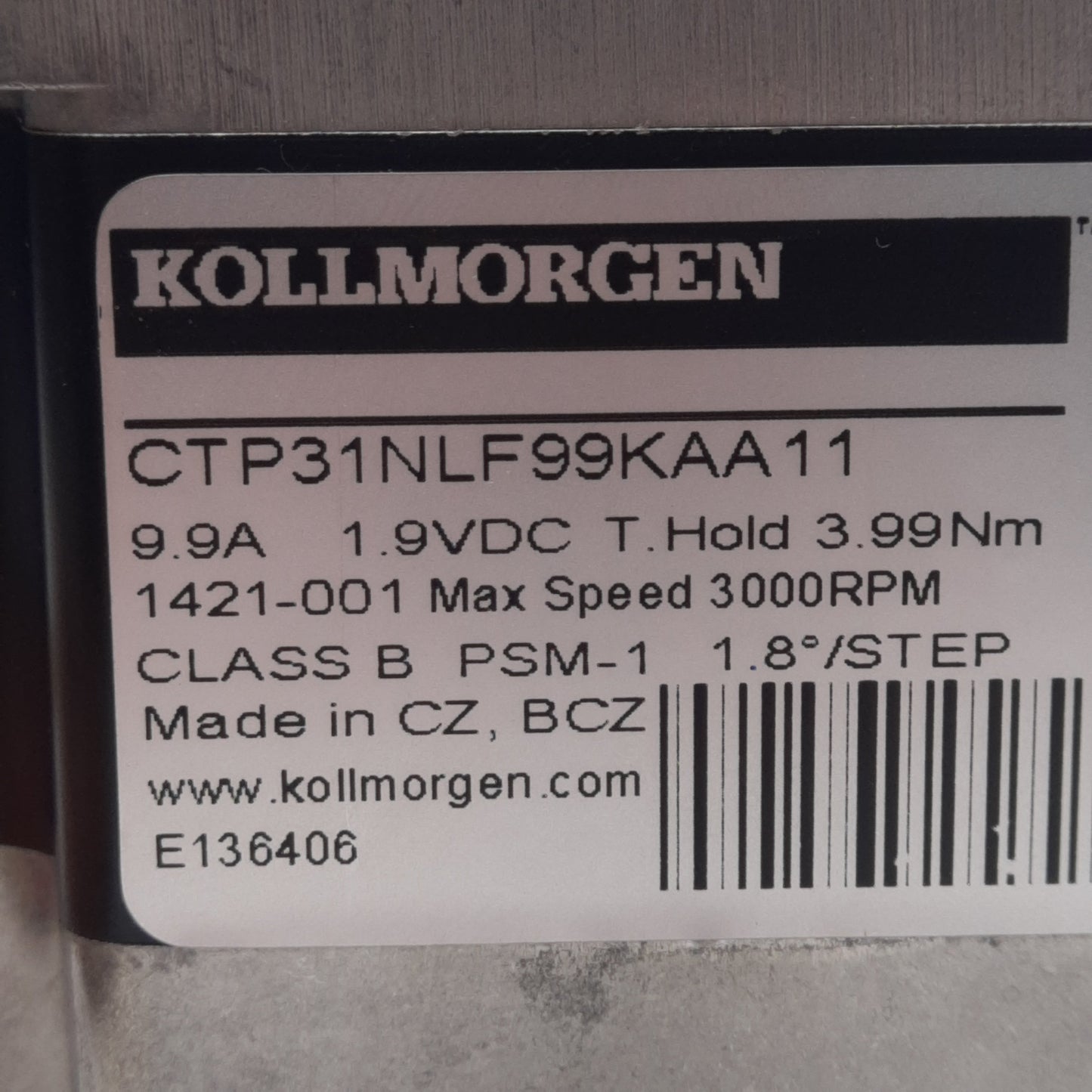 New Kollmorgen CTP31NLF99KAA11 Stepper Motor 1.8°/Step, 9.9A 1.9VDC, 3.99Nm, NEMA 34