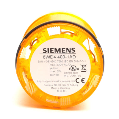 New – Open box Siemens 8WD4 400-1AD Stack Light W/ EM/12-24-Y, Amber, ø70mm, 24V Bulb