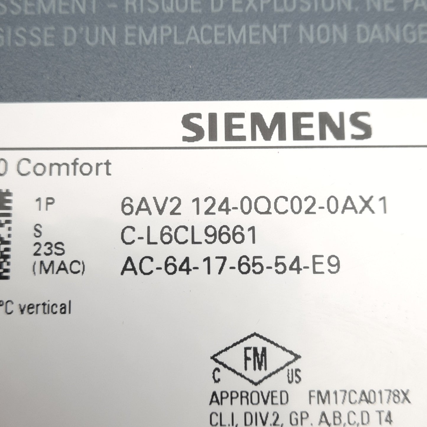 New Siemens 6AV2124-0QC02-0AX1 Touchsceen HMI 15.4in TFT, 1280x800, RS422/485, 24VDC