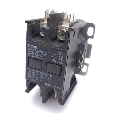 Used Eaton C25BNB240T Definite Purpose Contactor, 2-Pole, 40A, 2 NO, 24VAC Coil
