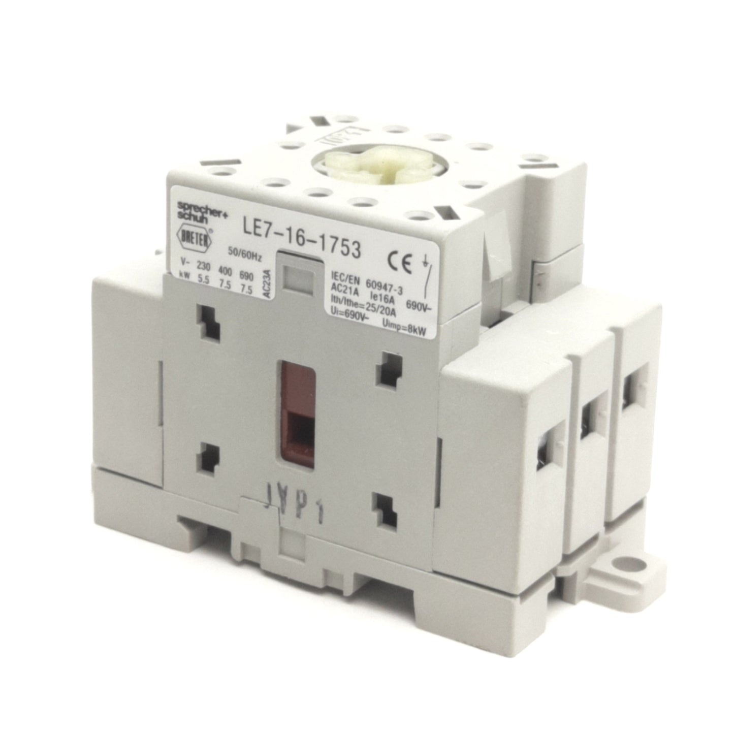 Used Sprecher+Schuh LE7-16-1753 Motor Disconnect Switch, 600VAC 16A, 3-Poles