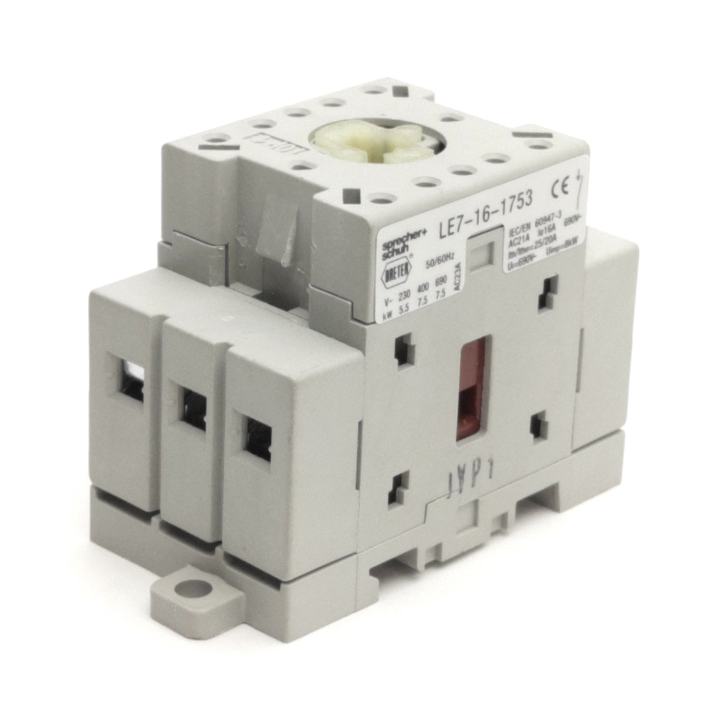 Used Sprecher+Schuh LE7-16-1753 Motor Disconnect Switch, 600VAC 16A, 3-Poles