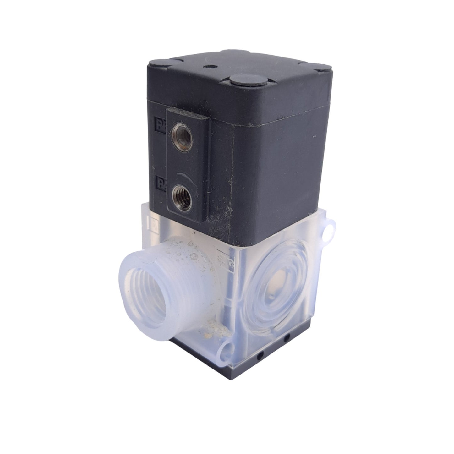 Used SMC LLA2A-03-02N-C Manifold Base W/ LVA20A-02N-C Valve, 1/4in NPT, 0-0.5MPa