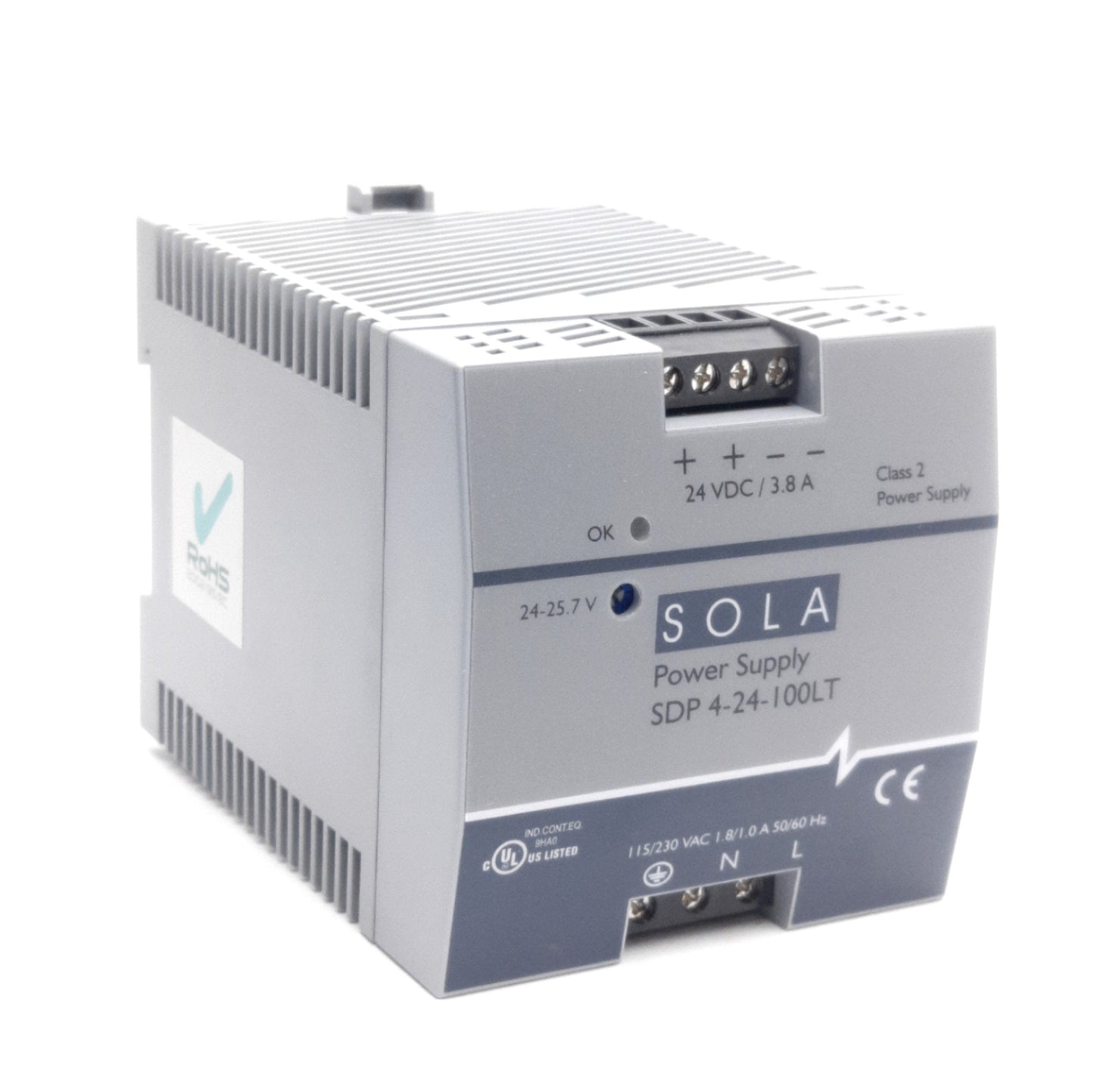 Used Sola HD SDP4-24-100LT AC/DC Power Supply, 115/230VAC Input, 24VDC 3.8A Output