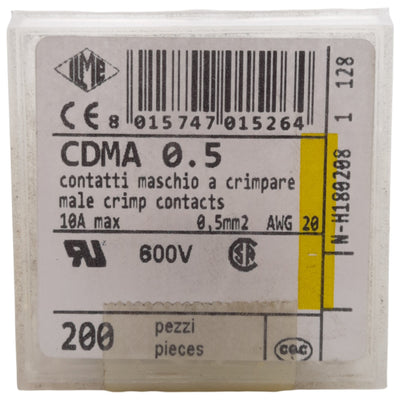 New Lot of 200 ILME CDMA 0.5 Male Crimp Contacts 10A 600V 20AWG Silver Plated Copper