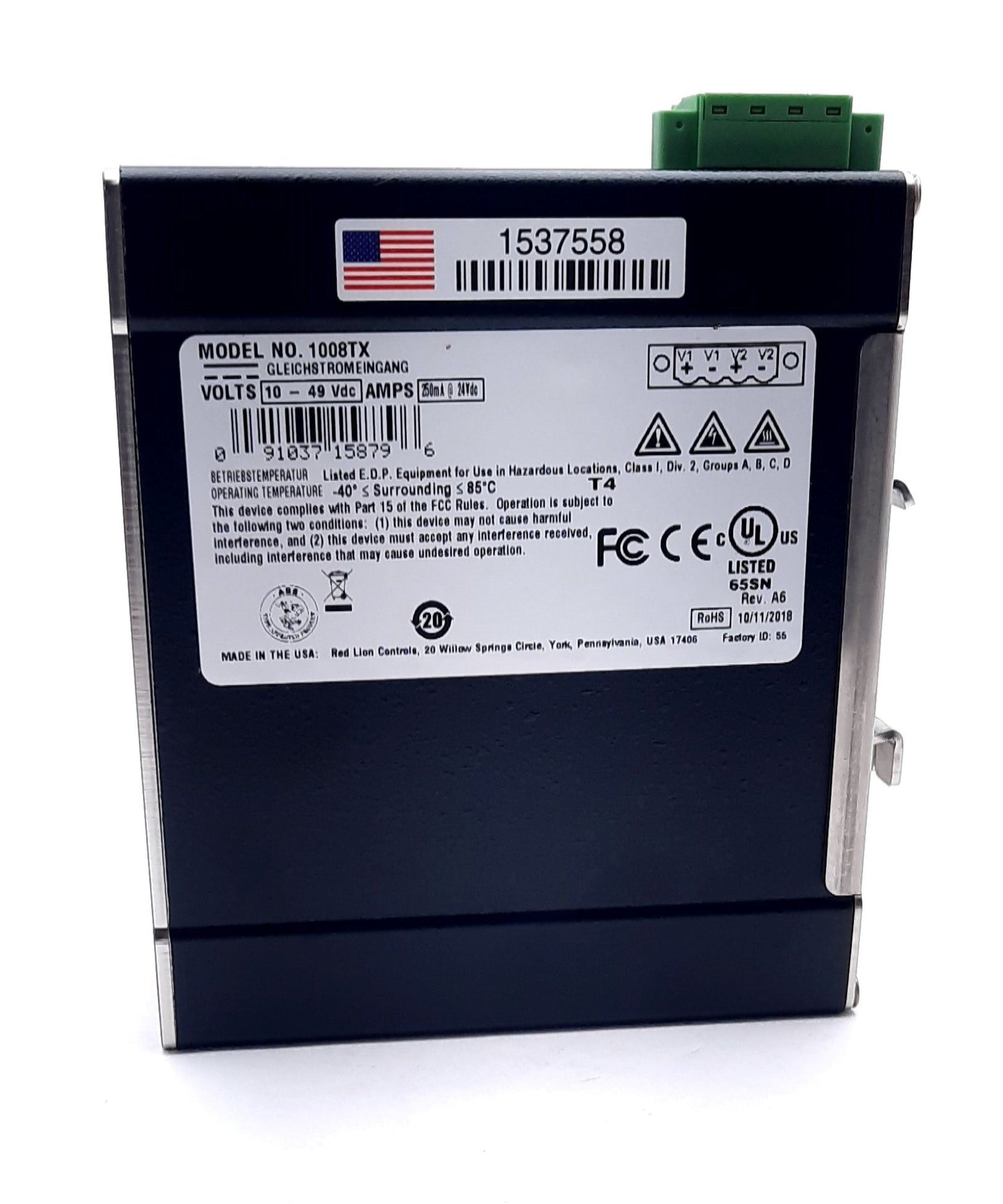 New Red Lion 1008TX Ethernet Switch 10-49VDC, 8 Ports RJ45, DIN Rail