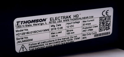 New Thomson HD12B160-0100CNO1MMS Linear Actuator 12VDC, 20A, 100mm, 16kN