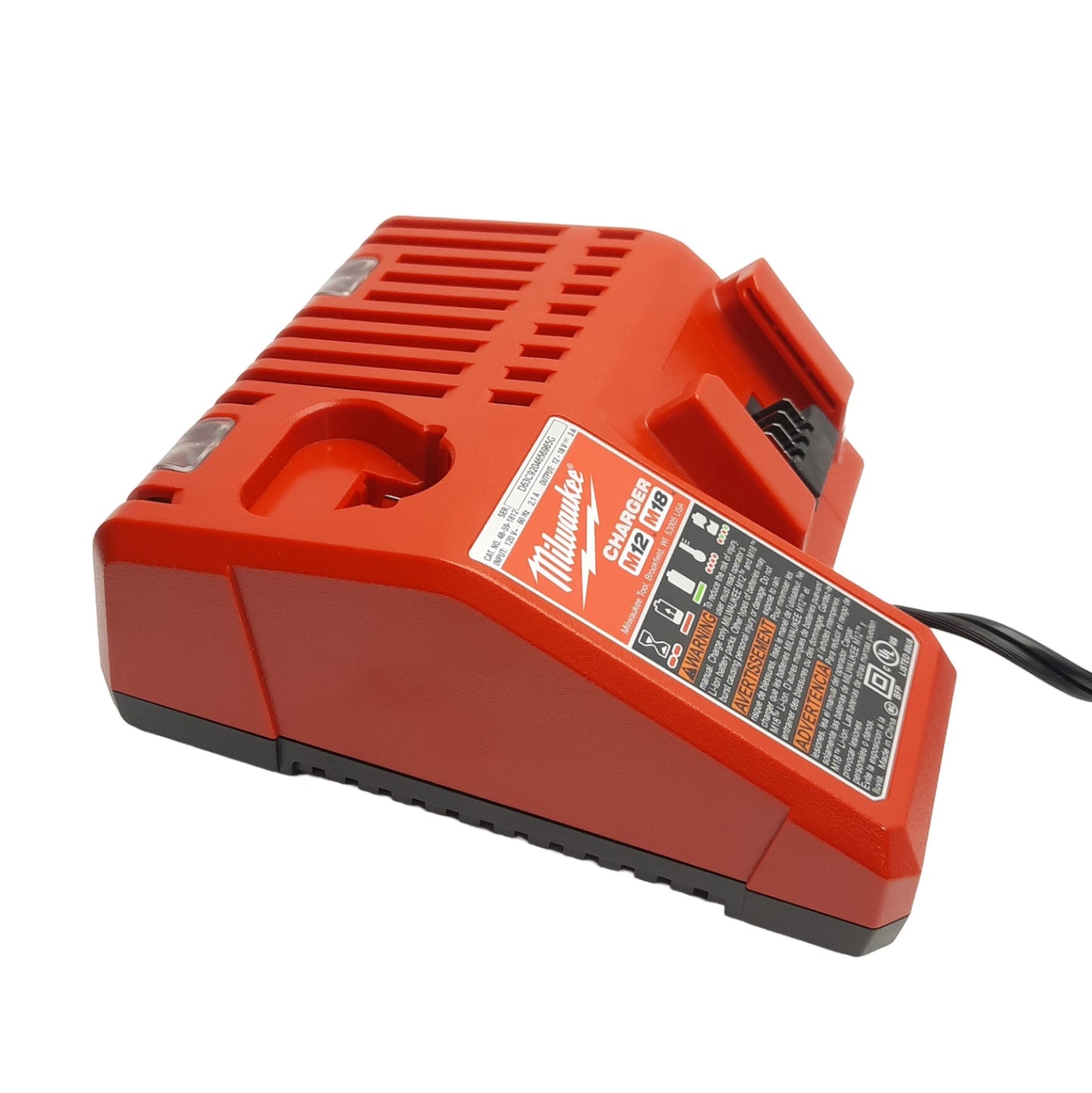 Used Milwaukee 48-59-1812 M12/M18 Battery Charger, 120VAC Supply, 2-Port, 12V/18V