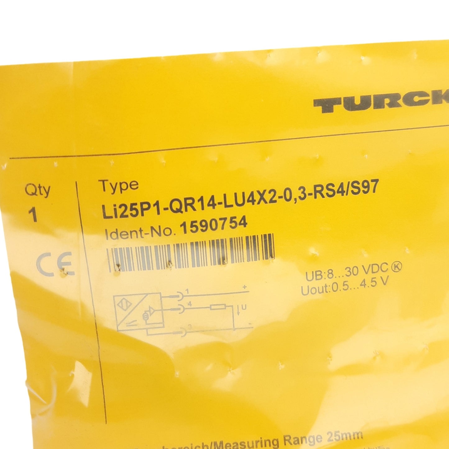 New Turck Li25P1-QR14-LU4X2-0,3-RS4/S97 Linear Position Sensor, 8-30VDC, 25mm Range