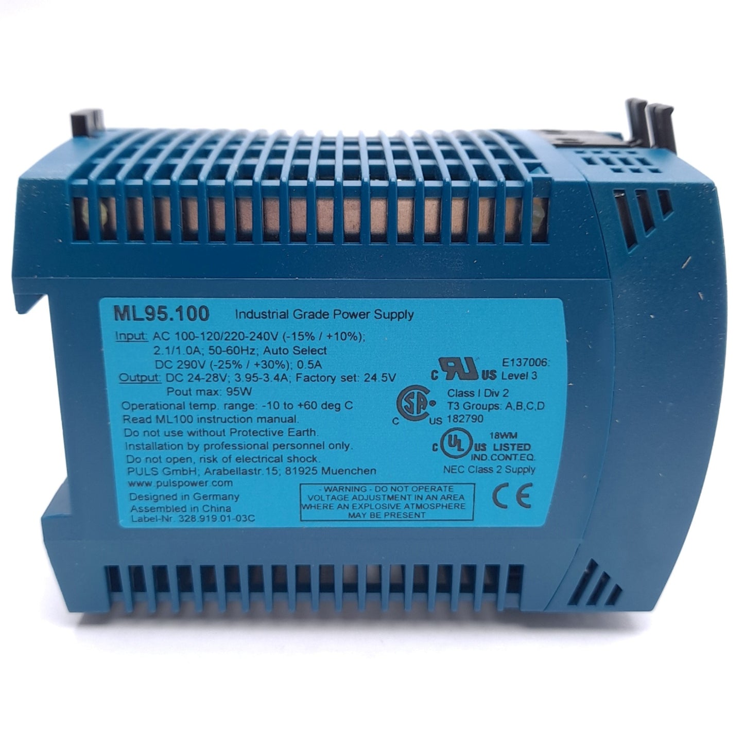 New – Open box Puls ML95.100 Power Supply, 100-120/220-240VAC In, 24-28VDC 3.95A Out, DIN Rail