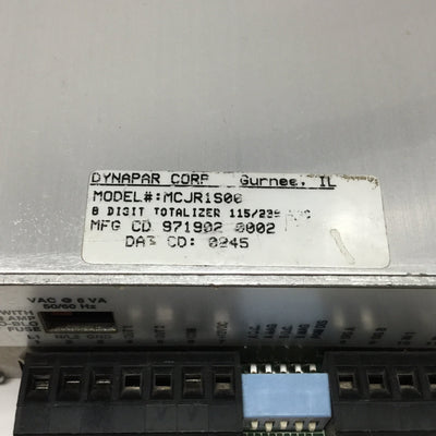Used Dynapar MCJR1S00 Max Jr Count 1 Digital Totalizer 8-Digit Meter, 115/230VAC