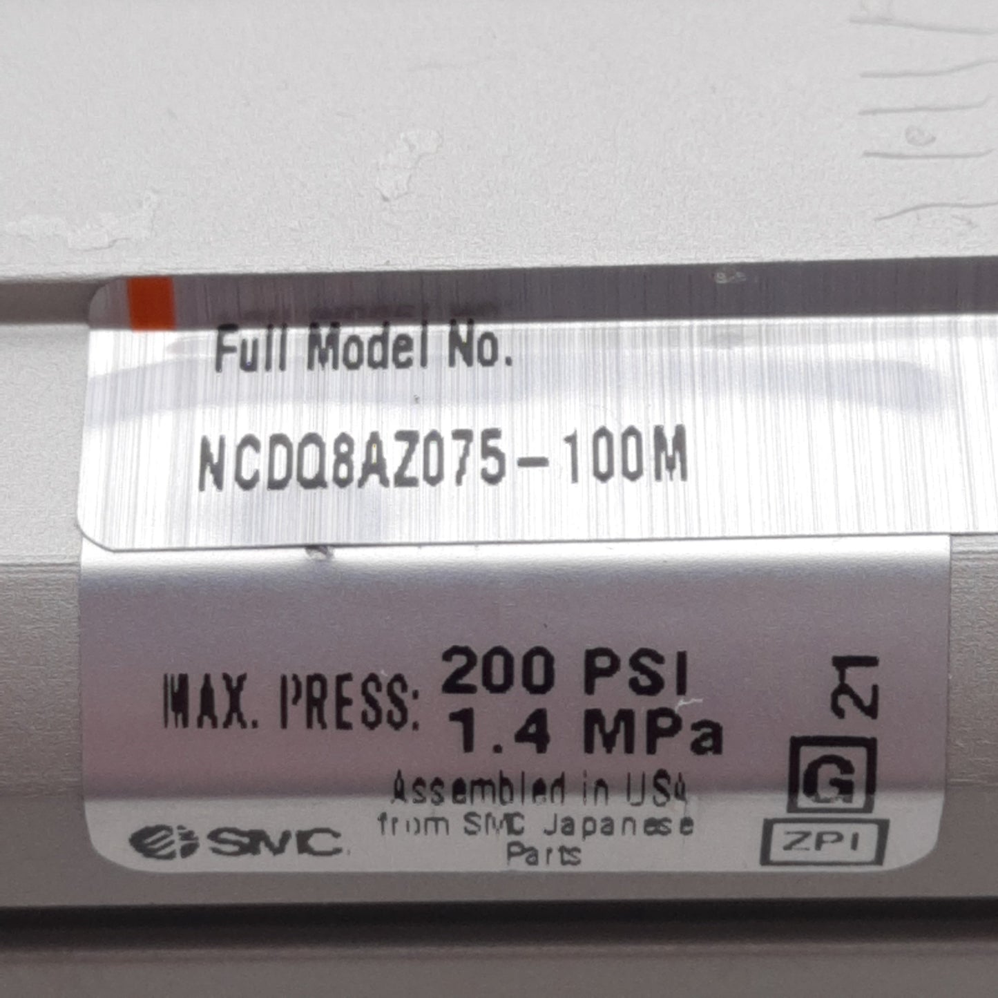 New SMC NCDQ8AZ075-100M Compact Cylinder ø3/4in Bore, 1in Stroke, 200PSI, #10-32 UNF
