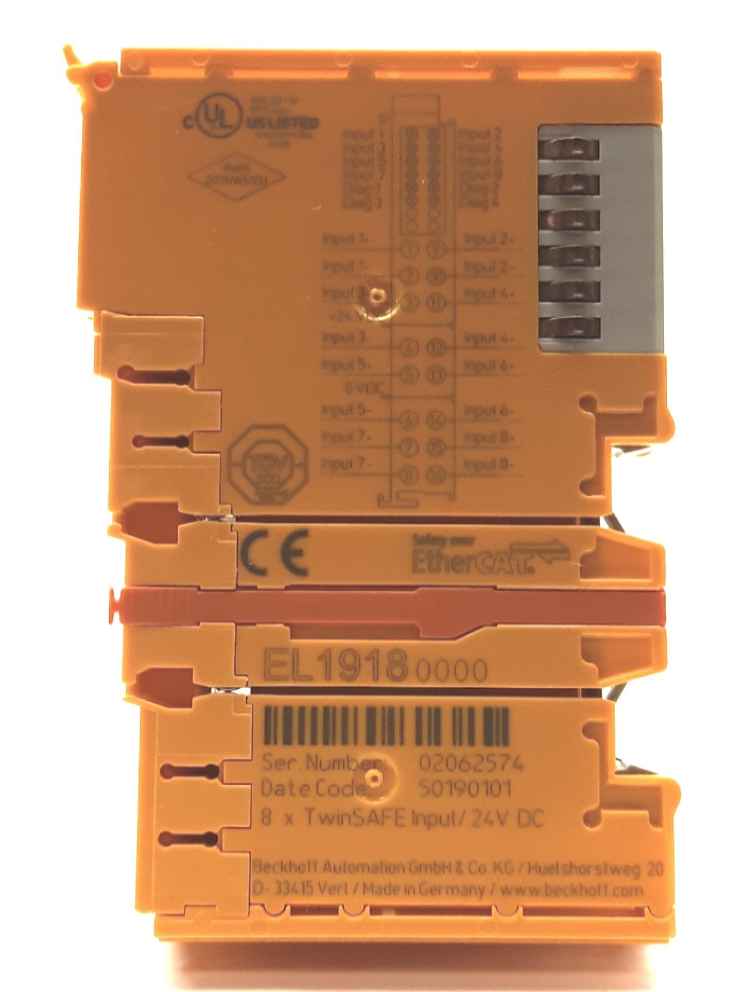 Used Beckhoff EL1918 Digital Input Module, 8x 1/2-Wire TwinSAFE, 24VDC