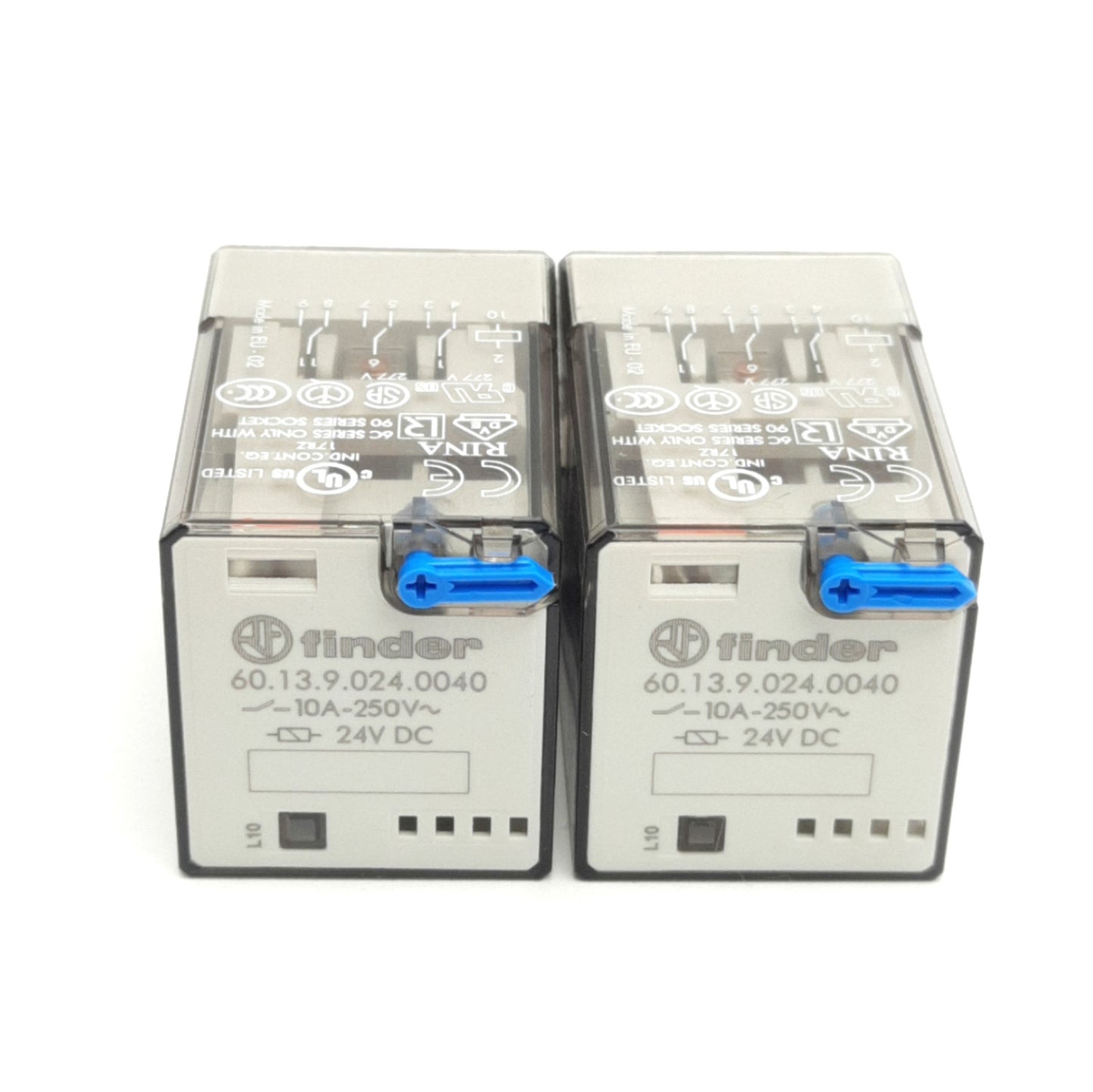 New – Open box Lot of 2 Finder 60.13.39.024.0040 Plug-In Relays, 10A 250VAC 3DPT, 24VDC Coil
