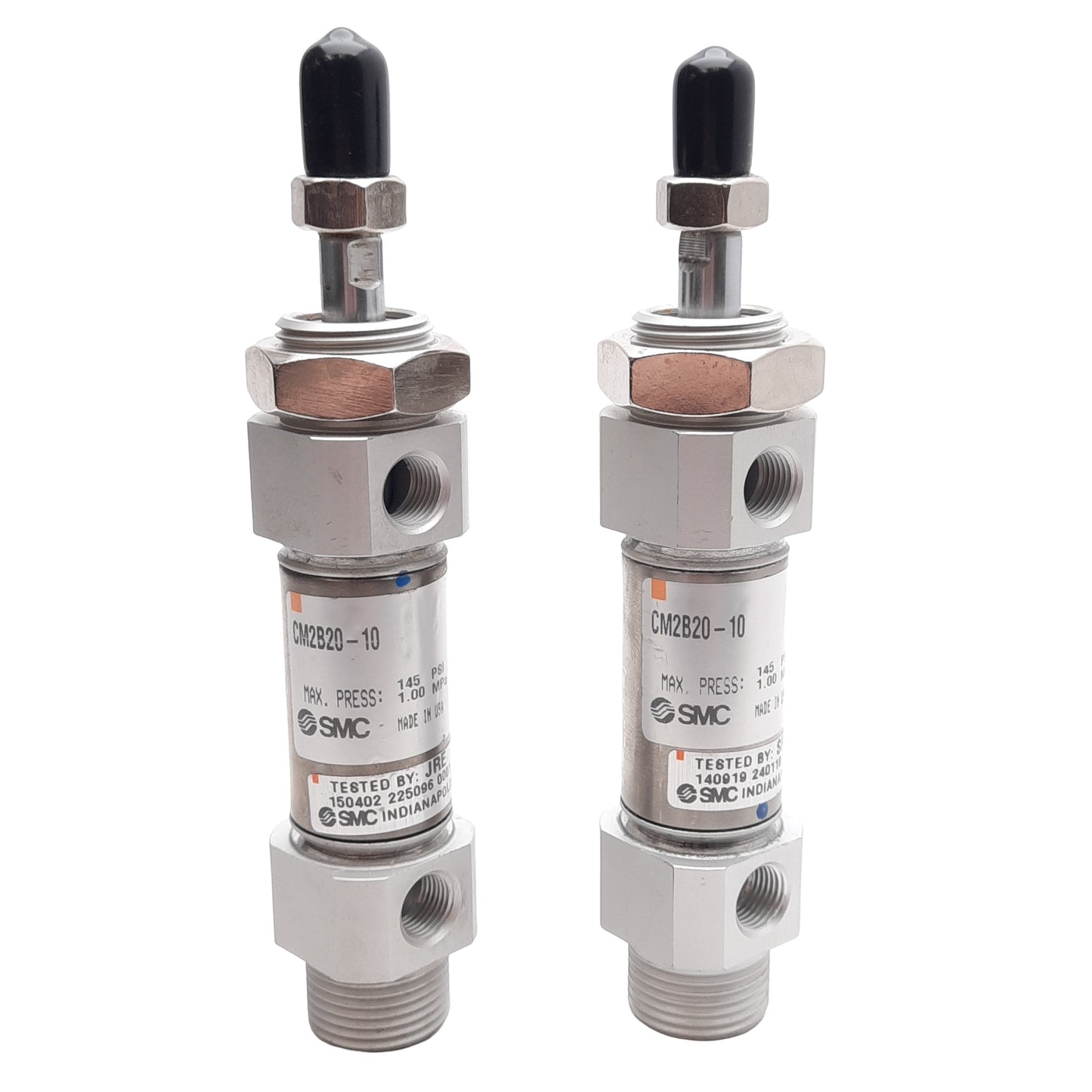 Used Lot of 2 SMC CM2B20-10 Pneumatic Cylinder ø20mm Bore, 10mm Stroke, 1.0MPa, Rc1/8